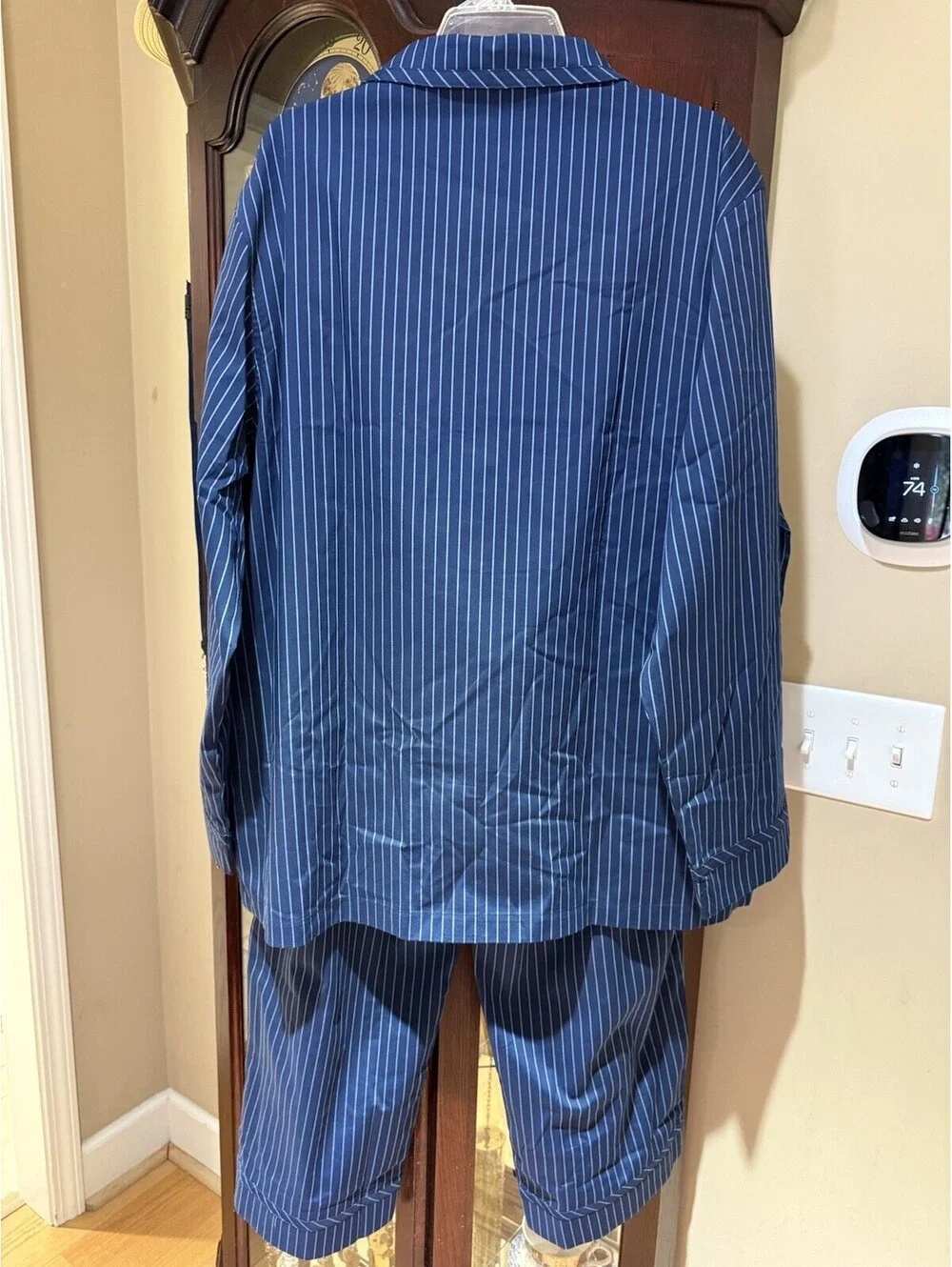 Lands' End Men's Navy Blue Striped Woven Bottom Pants Sleep Pajama Set Size XL